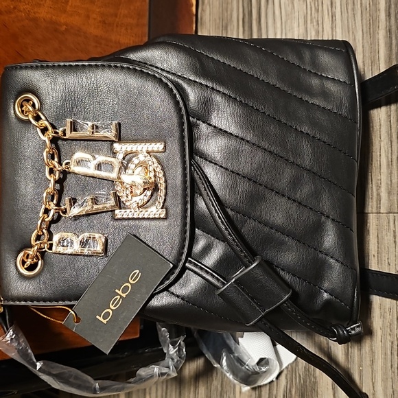 Bebe Black Backpack with Gold Chain Detail - Picture 1 of 1